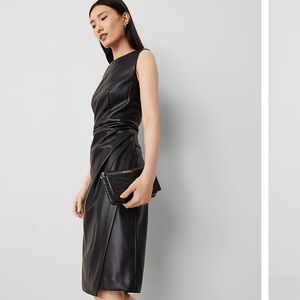 Ann Taylor Black Faux Leather Midi Sheath Dress - New with Tags